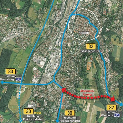 Möglicher Verlauf des Molldiete-Tunnels bei Ravensburg (Foto: Stadt Ravensburg)